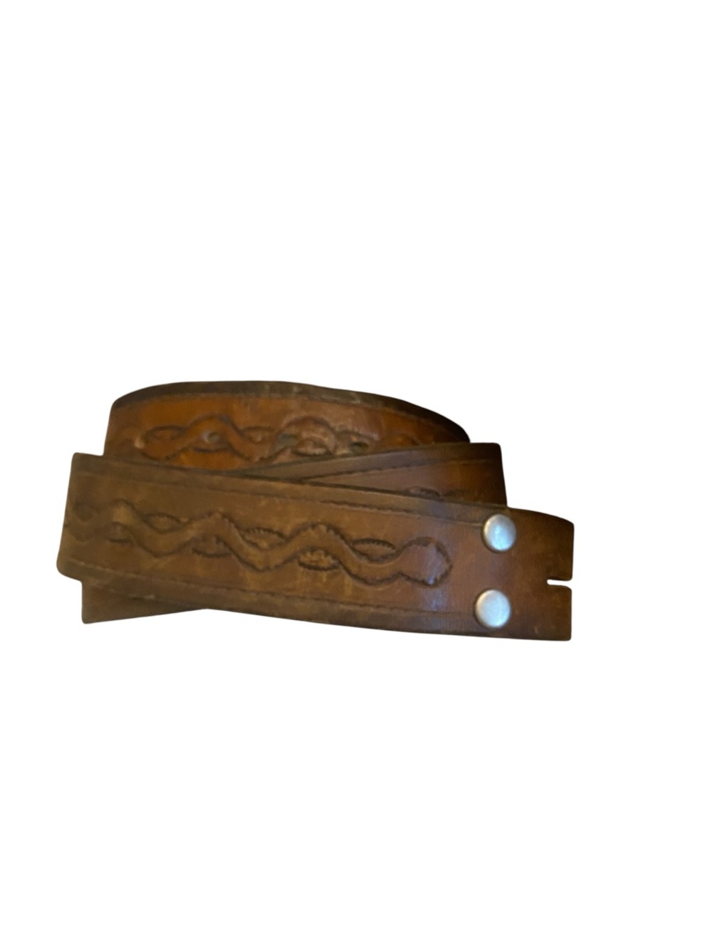 Vintage 70s Tooled Brown Leather Belt Embossed Wave western cowboy Size 34